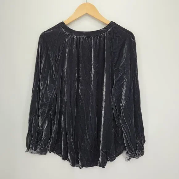 J Jill Womens Liquid Velvet Button Front Blouse Silk Blend Long Sleeves Size XL - Picture 2 of 4